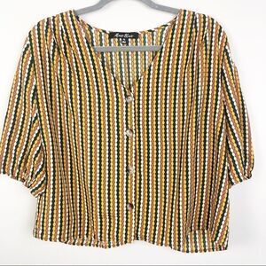ALICE BLUE | Button Front Cropped Patterned Blouse Women’s Size X-Large